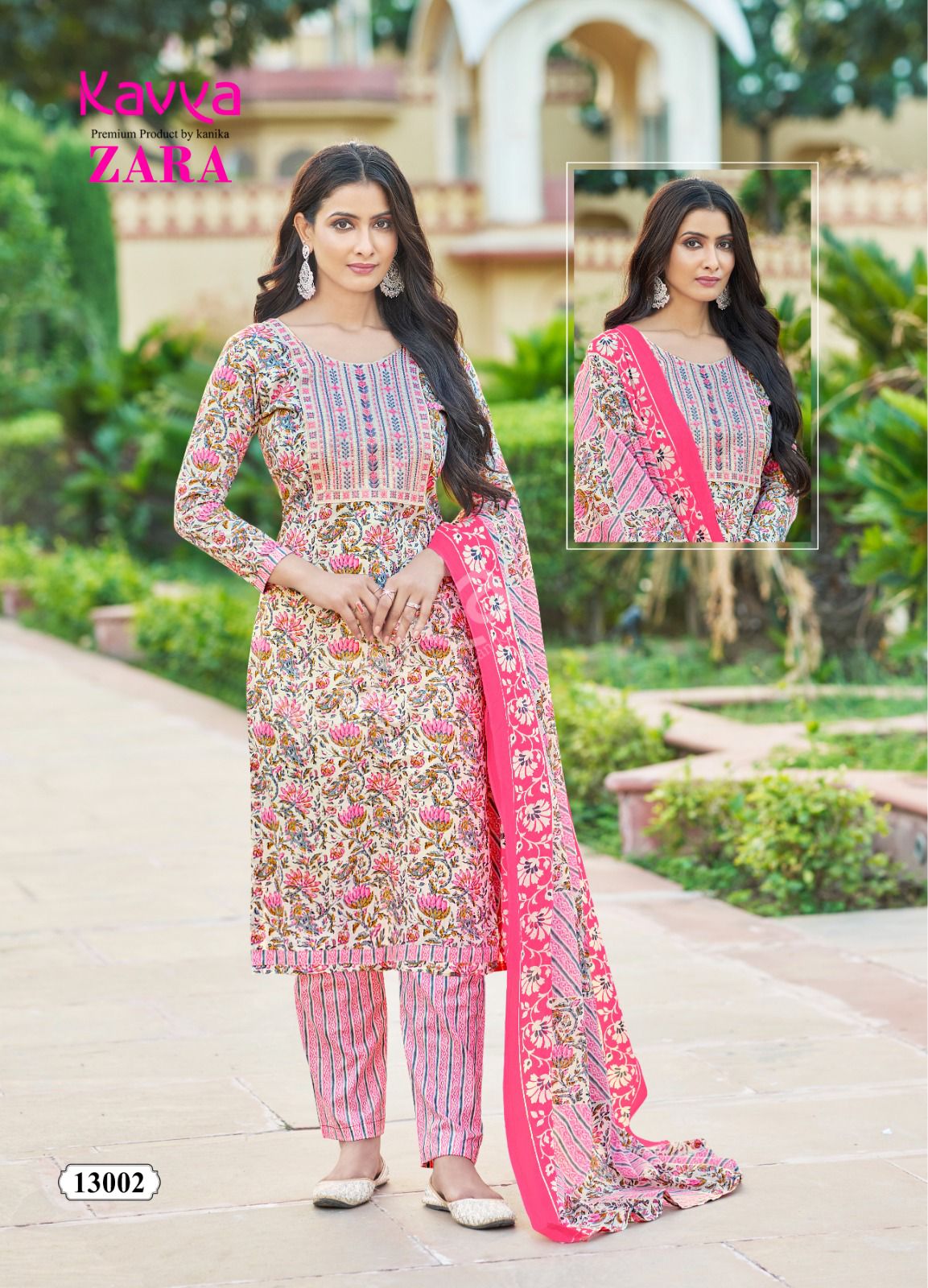 Kavya Zara Vol 13 Cambric Cotton Kurti Pant With Dupatta Collection
